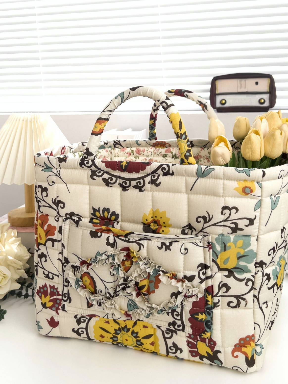 Carry It Cute Floral Quilted Storage Tote-Women's Accessories-Shop Z & Joxa