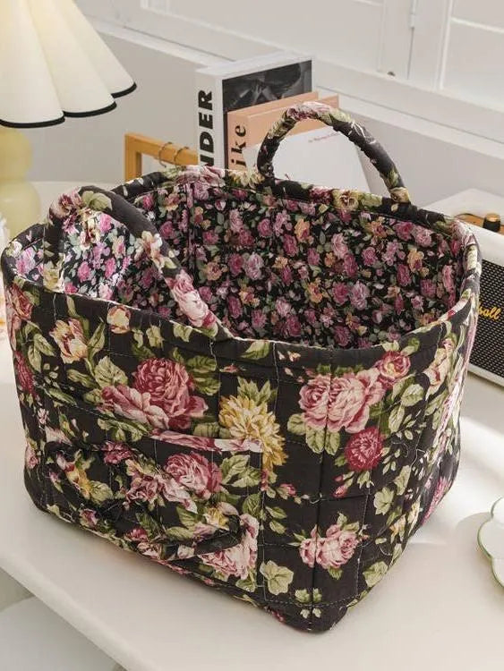 Carry It Cute Floral Quilted Storage Tote-Women's Accessories-Shop Z & Joxa