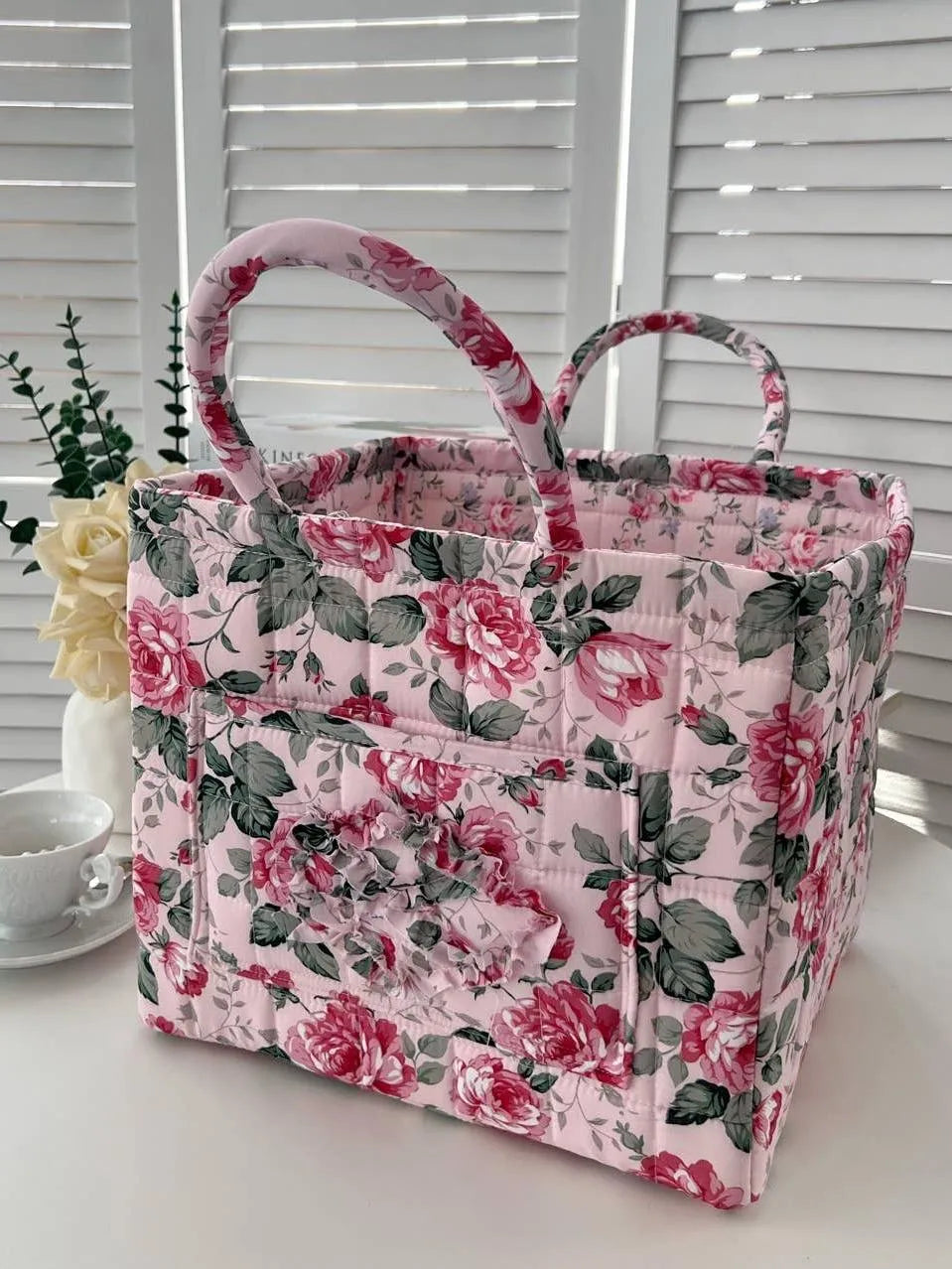 Carry It Cute Floral Quilted Storage Tote-Women's Accessories-Shop Z & Joxa
