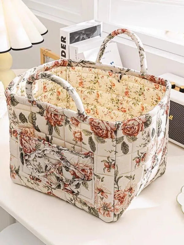 Carry It Cute Floral Quilted Storage Tote-Women's Accessories-Shop Z & Joxa
