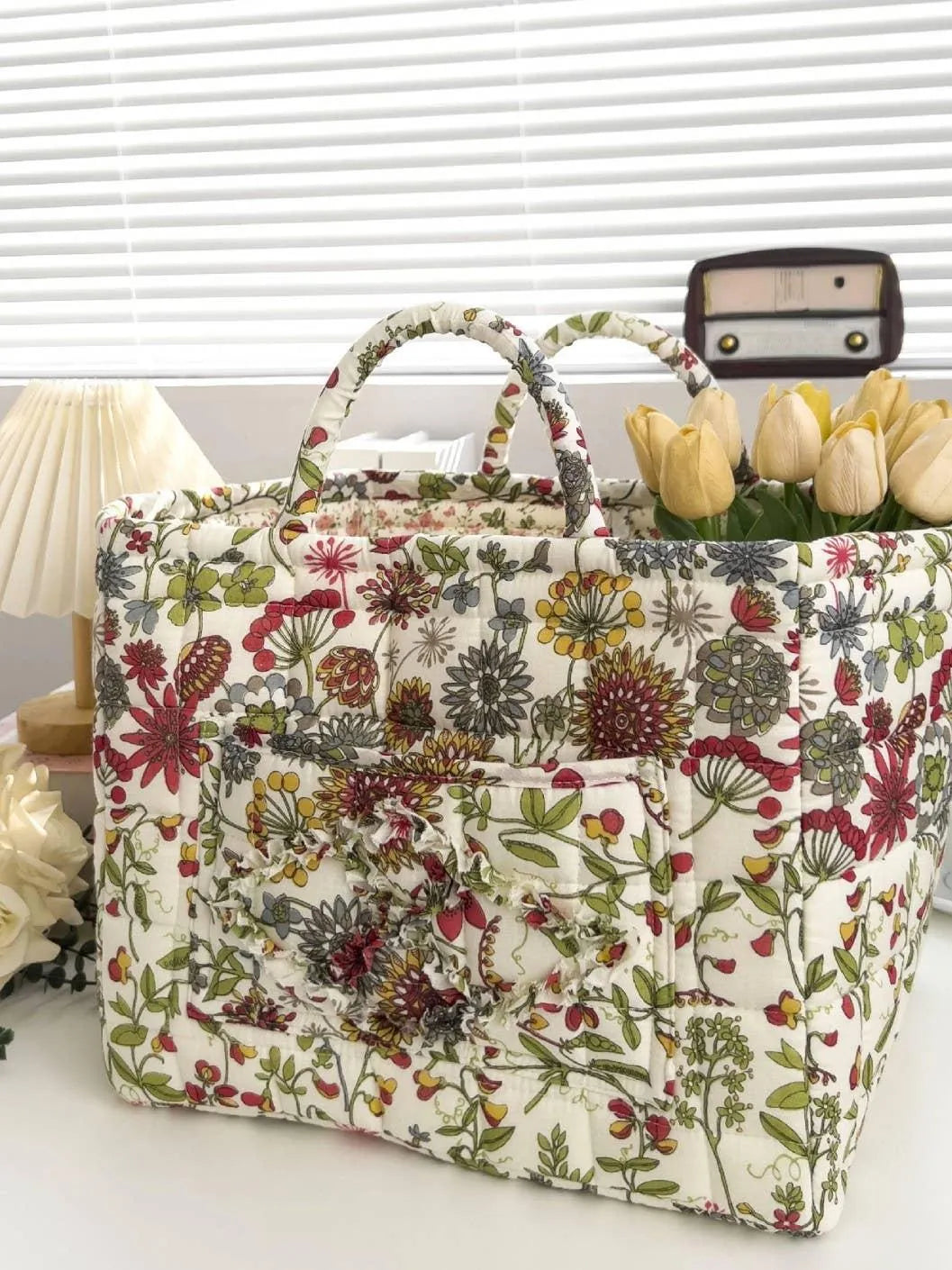 Carry It Cute Floral Quilted Storage Tote-Women's Accessories-Shop Z & Joxa