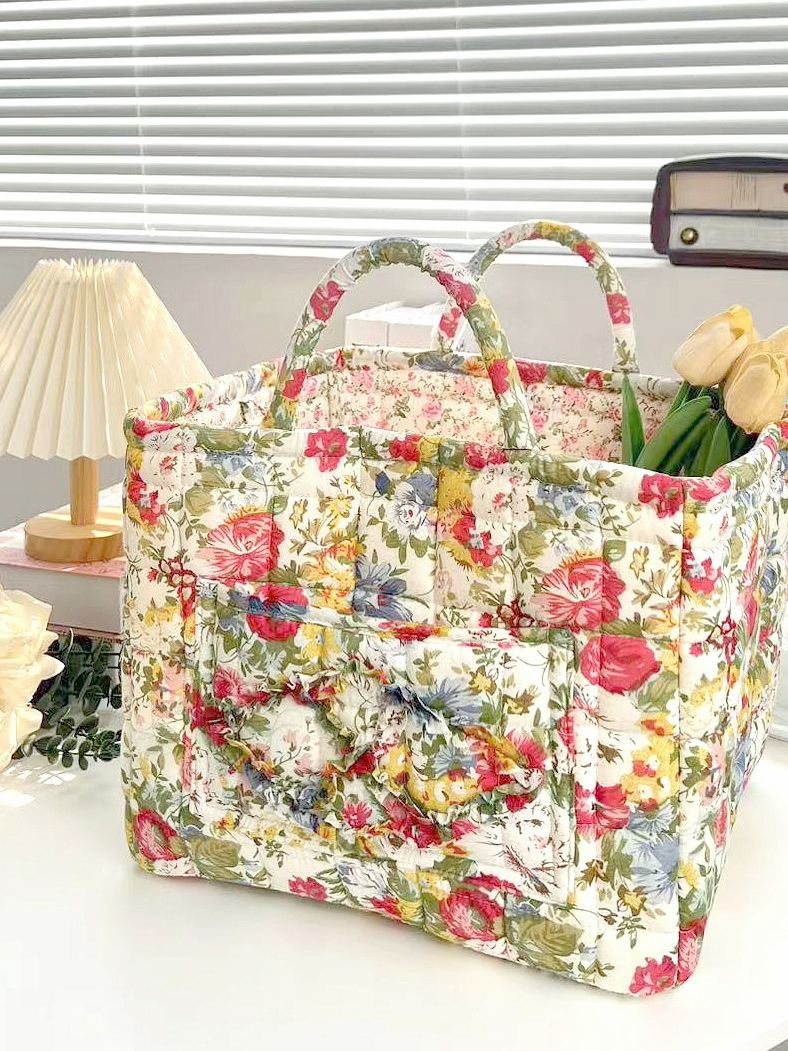 Carry It Cute Floral Quilted Storage Tote-Women's Accessories-Shop Z & Joxa