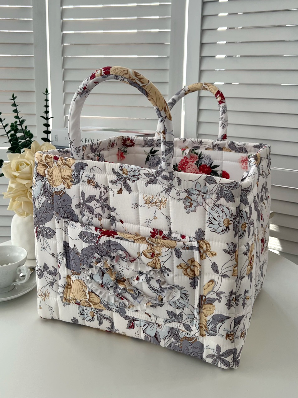 Carry It Cute Floral Quilted Storage Tote-Women's Accessories-Shop Z & Joxa
