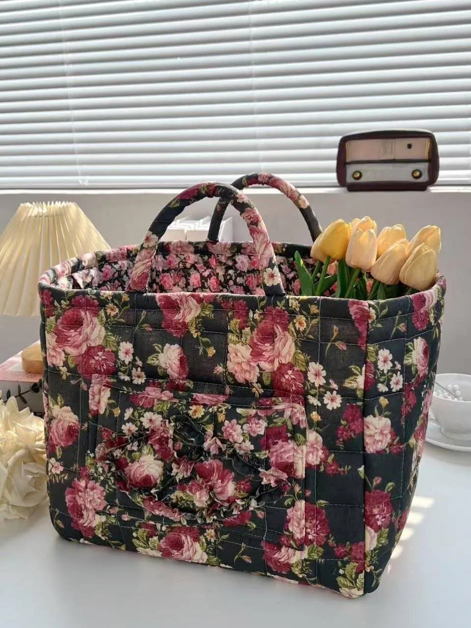 Carry It Cute Floral Quilted Storage Tote-Women's Accessories-Shop Z & Joxa