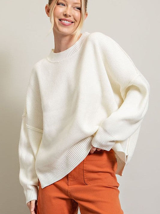 Casual Days Long Sleeve Ribbed Side Slit Oversized Sweater-Women's Clothing-Shop Z & Joxa