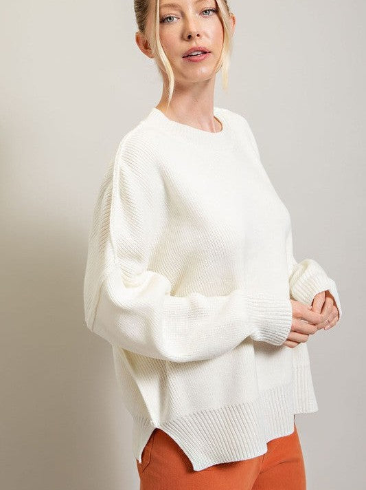 Casual Days Long Sleeve Ribbed Side Slit Oversized Sweater-Women's Clothing-Shop Z & Joxa