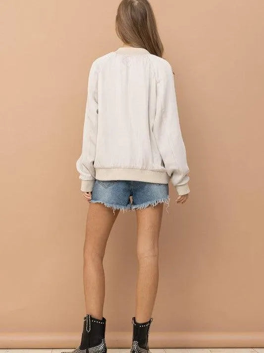 Champagne + Paisley Too Reversible Satin Bomber Jacket-Women's Outerwear-Shop Z & Joxa