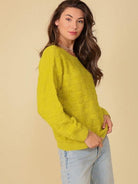 Chartreuse Basket Weave Long Sleeve Sweater-Women's Clothing-Shop Z & Joxa