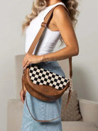 Checked & Chic Mixed Media Convertible Saddle Shoulder Crossbody Bag-Women's Accessories-Shop Z & Joxa