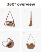 Checked & Chic Mixed Media Convertible Saddle Shoulder Crossbody Bag-Women's Accessories-Shop Z & Joxa