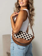 Checked & Chic Mixed Media Convertible Saddle Shoulder Crossbody Bag-Women's Accessories-Shop Z & Joxa