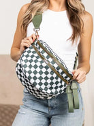 Checked In Oversize Double Zip Checkered Crescent Sling Bag-Women's Accessories-Shop Z & Joxa
