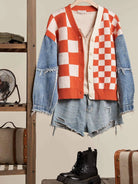 Checkmate Charm Plaid & Denim Sleeve Cardigan-Women's Clothing-Shop Z & Joxa