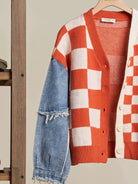 Checkmate Charm Plaid & Denim Sleeve Cardigan-Women's Clothing-Shop Z & Joxa