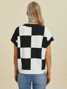 Checkmate Charm Short Sleeve Sweater by Double Take-Women's Shirts & Tops-Shop Z & Joxa