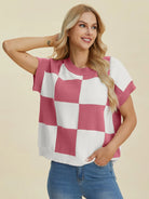 Checkmate Charm Short Sleeve Sweater by Double Take-Women's Shirts & Tops-Shop Z & Joxa