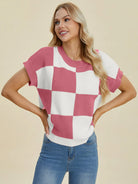 Checkmate Charm Short Sleeve Sweater by Double Take-Women's Shirts & Tops-Shop Z & Joxa