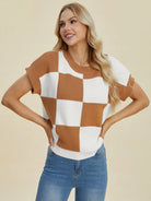 Checkmate Charm Short Sleeve Sweater by Double Take-Women's Shirts & Tops-Shop Z & Joxa