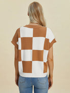 Checkmate Charm Short Sleeve Sweater by Double Take-Women's Shirts & Tops-Shop Z & Joxa