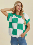 Checkmate Charm Short Sleeve Sweater by Double Take-Women's Shirts & Tops-Shop Z & Joxa