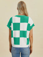Checkmate Charm Short Sleeve Sweater by Double Take-Women's Shirts & Tops-Shop Z & Joxa