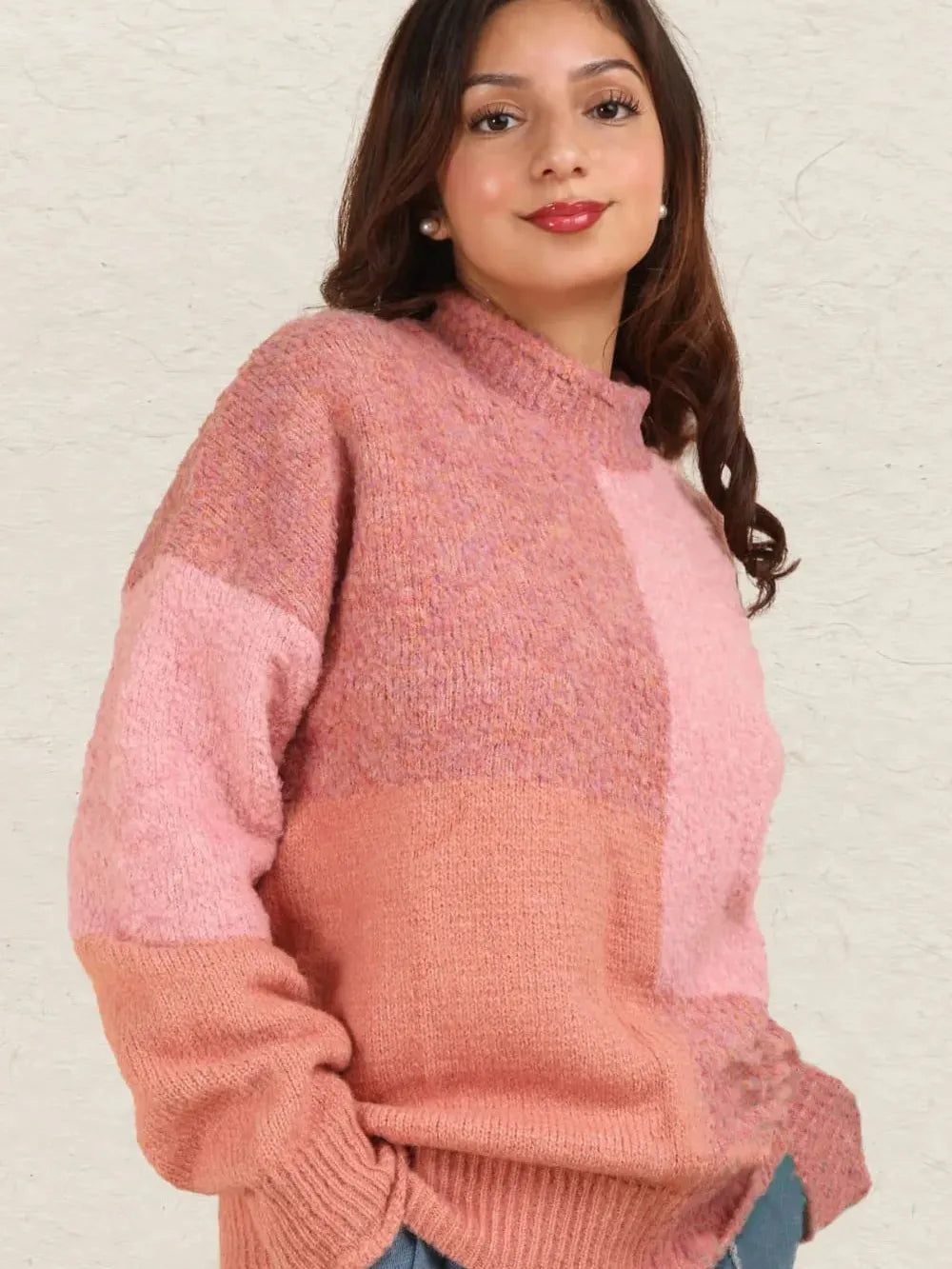 Chic Blocks Mock Neck Sweater by Very J-Women's Shirts & Tops-Shop Z & Joxa