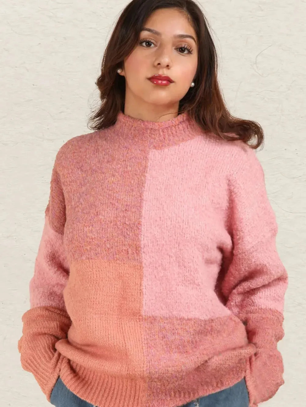 Chic Blocks Mock Neck Sweater by Very J-Women's Shirts & Tops-Shop Z & Joxa