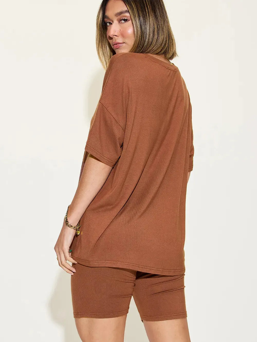 Chill Mode V-Neck Tee + Shorts Lounge Set by Basic Bae-Women's Sets-Shop Z & Joxa