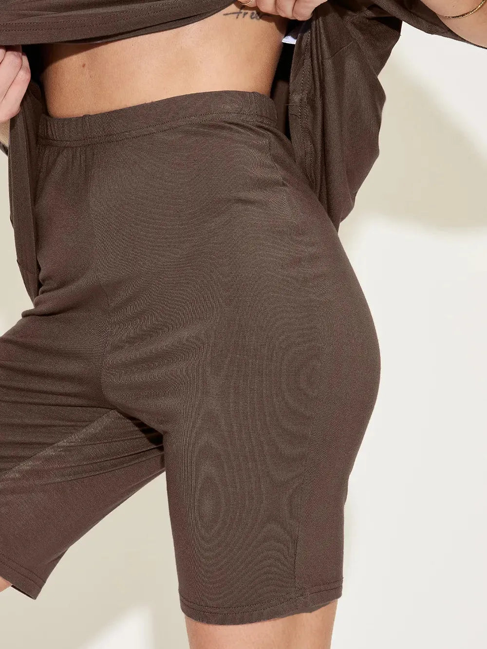 Chill Mode V-Neck Tee + Shorts Lounge Set by Basic Bae-Women's Sets-Shop Z & Joxa