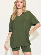 Chill Mode V-Neck Tee + Shorts Lounge Set by Basic Bae-Women's Sets-Shop Z & Joxa