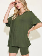 Chill Mode V-Neck Tee + Shorts Lounge Set by Basic Bae-Women's Sets-Shop Z & Joxa