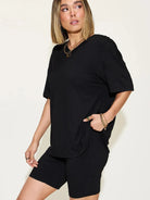 Chill Mode V-Neck Tee + Shorts Lounge Set by Basic Bae-Women's Sets-Shop Z & Joxa