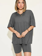 Chill Mode V-Neck Tee + Shorts Lounge Set by Basic Bae-Women's Sets-Shop Z & Joxa