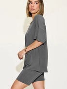 Chill Mode V-Neck Tee + Shorts Lounge Set by Basic Bae-Women's Sets-Shop Z & Joxa