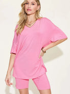 Chill Mode V-Neck Tee + Shorts Lounge Set by Basic Bae-Women's Sets-Shop Z & Joxa