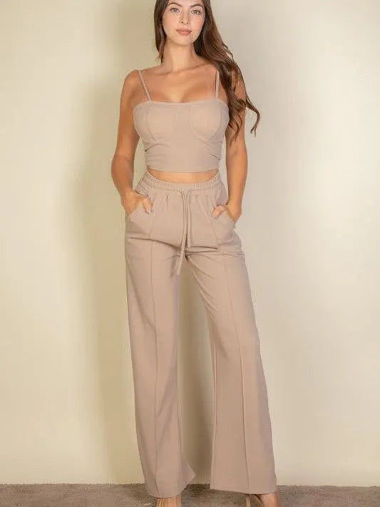 Chillin in Color Bustier Sleeveless Cami Top & Slant Straight Pants Set-Women's Shirts & Tops-Shop Z & Joxa