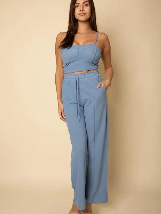 Chillin in Color Bustier Sleeveless Cami Top & Slant Straight Pants Set-Women's Shirts & Tops-Shop Z & Joxa