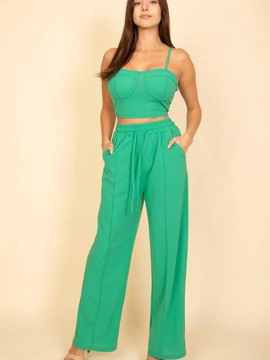 Chillin in Color Bustier Sleeveless Cami Top & Slant Straight Pants Set-Women's Shirts & Tops-Shop Z & Joxa