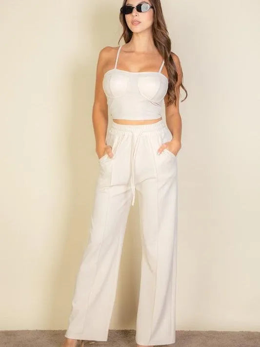 Chillin in Color Bustier Sleeveless Cami Top & Slant Straight Pants Set-Women's Shirts & Tops-Shop Z & Joxa