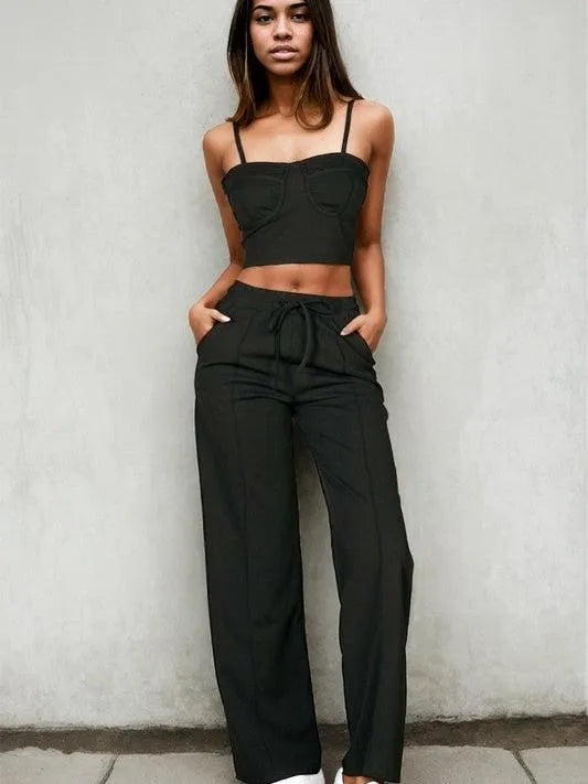 Chillin in Color Bustier Sleeveless Cami Top & Slant Straight Pants Set-Women's Shirts & Tops-Shop Z & Joxa