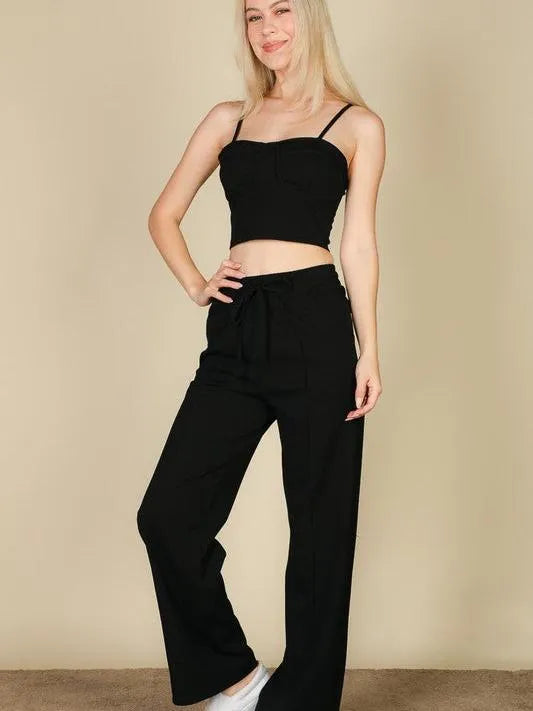 Chillin in Color Bustier Sleeveless Cami Top & Slant Straight Pants Set-Women's Shirts & Tops-Shop Z & Joxa