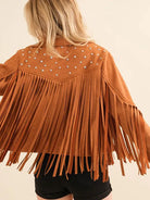 City Girl, Western Fringe Studded Suede Jacket in Camel-Women's Outerwear-Shop Z & Joxa