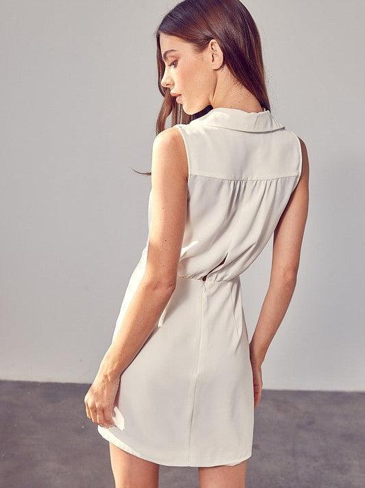 Classy Button Detail Collared Mini Dress-Women's Clothing-Shop Z & Joxa