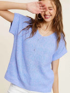 Classy and Fabulous Soft V-Neck Short Sleeve Sweater Top-Women's Clothing-Shop Z & Joxa