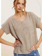 Classy and Fabulous Soft V-Neck Short Sleeve Sweater Top-Women's Clothing-Shop Z & Joxa