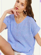 Classy and Fabulous Soft V-Neck Short Sleeve Sweater Top-Women's Clothing-Shop Z & Joxa