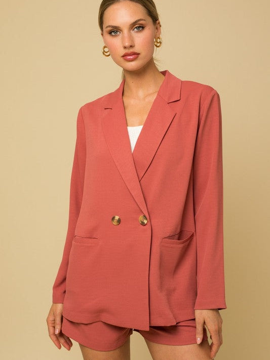 Classy in Coral Double Breasted Blazer-Women's Clothing-Shop Z & Joxa
