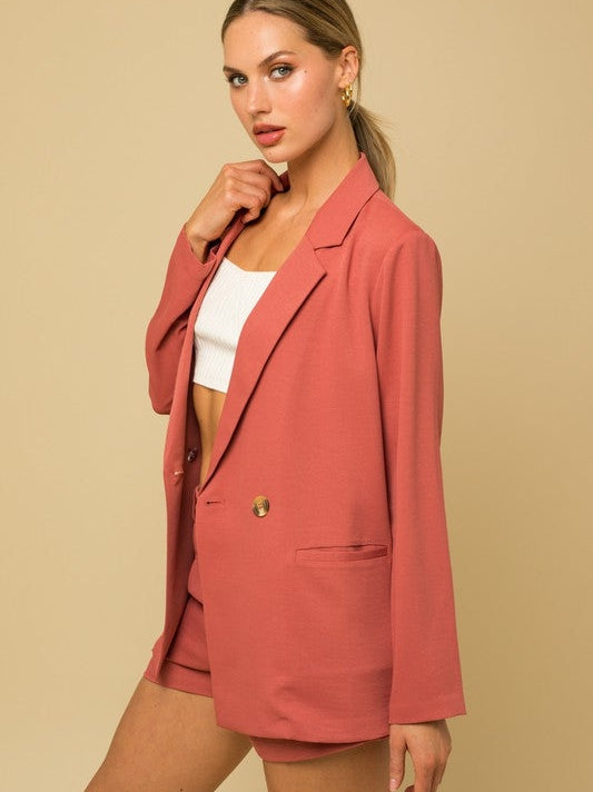 Classy in Coral Double Breasted Blazer-Women's Clothing-Shop Z & Joxa