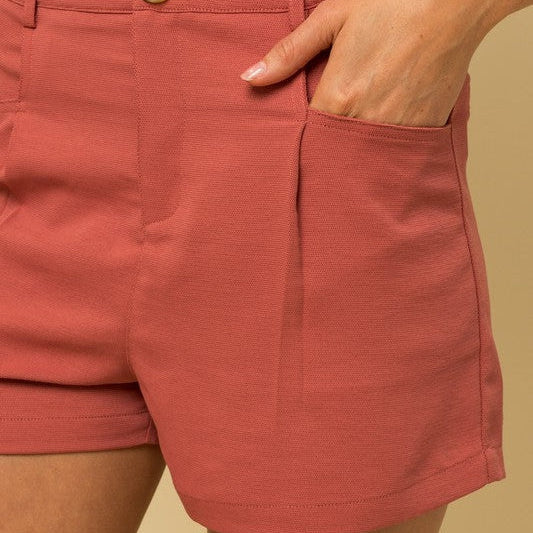 Classy in Coral Front Pleated Shorts