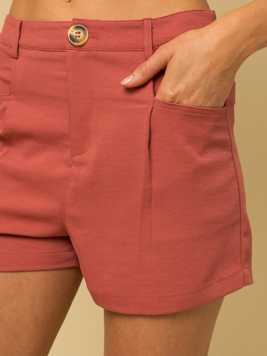 Classy in Coral Front Pleated Shorts-Women's Clothing-Shop Z & Joxa